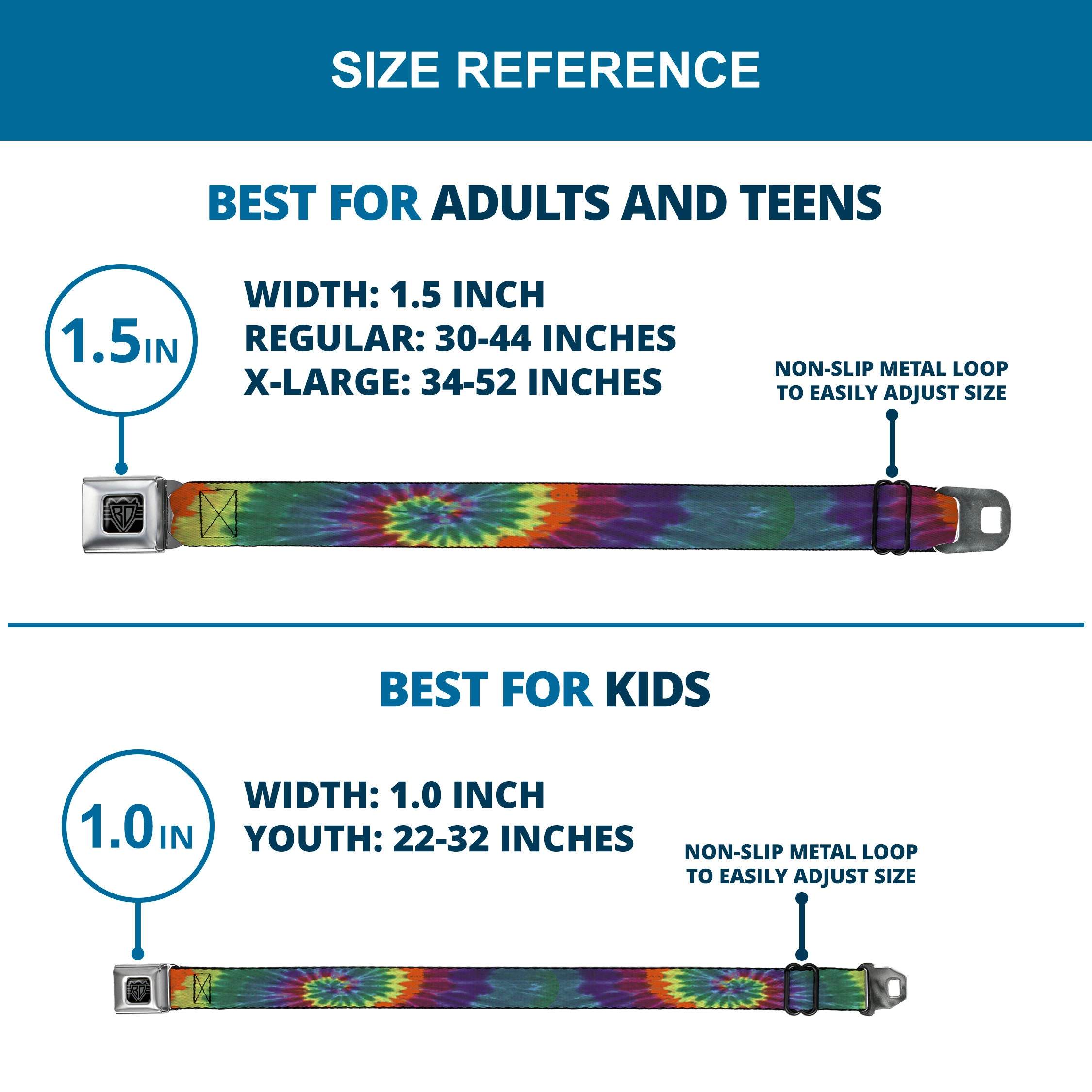 BD Wings Logo CLOSE-UP Full Color Black Silver Seatbelt Belt - BD Tie Dye Webbing Seatbelt Belts Buckle-Down