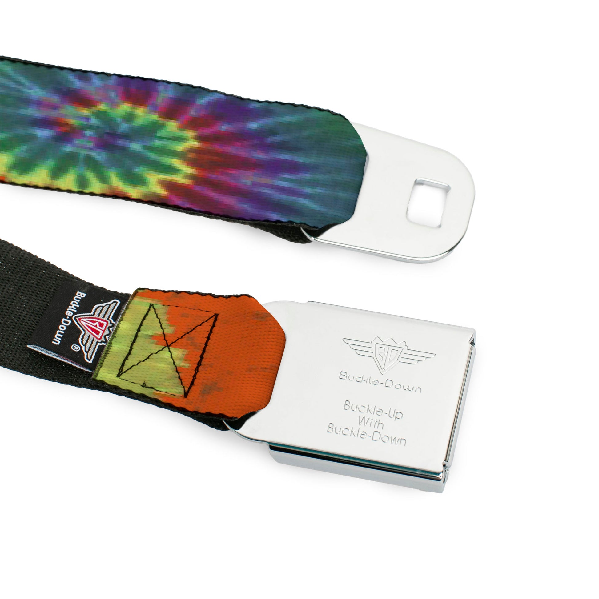 BD Wings Logo CLOSE-UP Full Color Black Silver Seatbelt Belt - BD Tie Dye Webbing Seatbelt Belts Buckle-Down