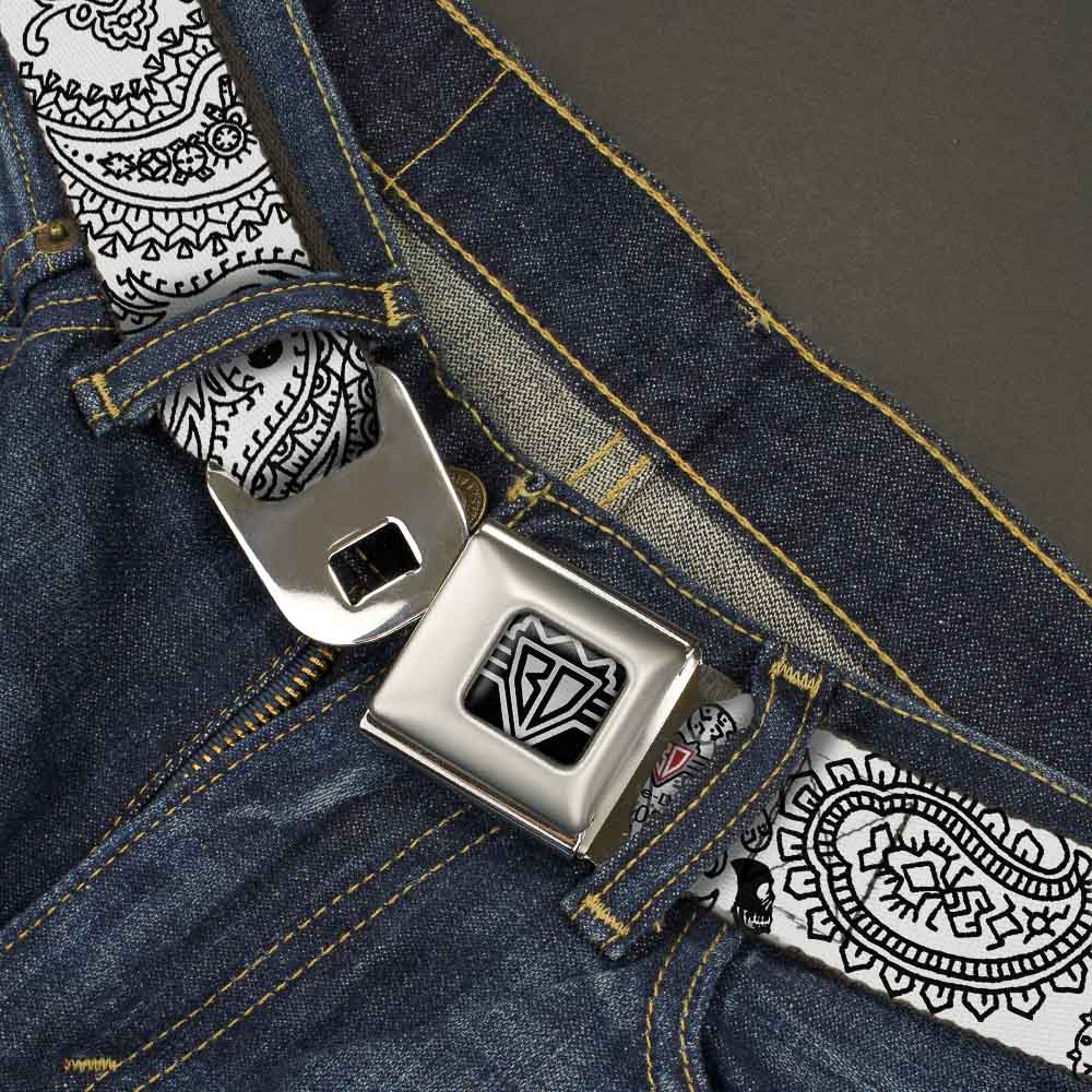 BD Wings Logo CLOSE-UP Full Color Black Silver Seatbelt Belt - Bandana/Skulls White/Black Webbing Seatbelt Belts Buckle-Down