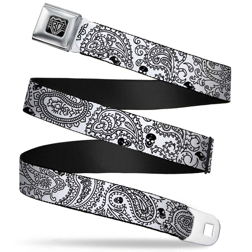 BD Wings Logo CLOSE-UP Full Color Black Silver Seatbelt Belt - Bandana/Skulls White/Black Webbing Seatbelt Belts Buckle-Down