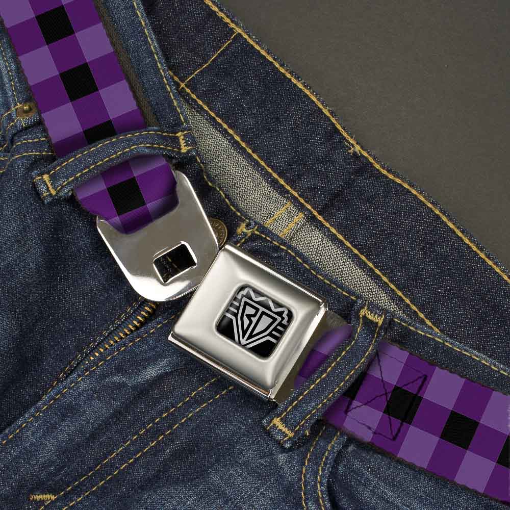 BD Wings Logo CLOSE-UP Full Color Black Silver Seatbelt Belt - Buffalo Plaid Black/Purple Webbing Seatbelt Belts Buckle-Down