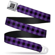 BD Wings Logo CLOSE-UP Full Color Black Silver Seatbelt Belt - Buffalo Plaid Black/Purple Webbing Seatbelt Belts Buckle-Down