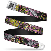 BD Wings Logo CLOSE-UP Full Color Black Silver Seatbelt Belt - Born to Raise Hell CLOSE-UP Pink Webbing Seatbelt Belts Buckle-Down