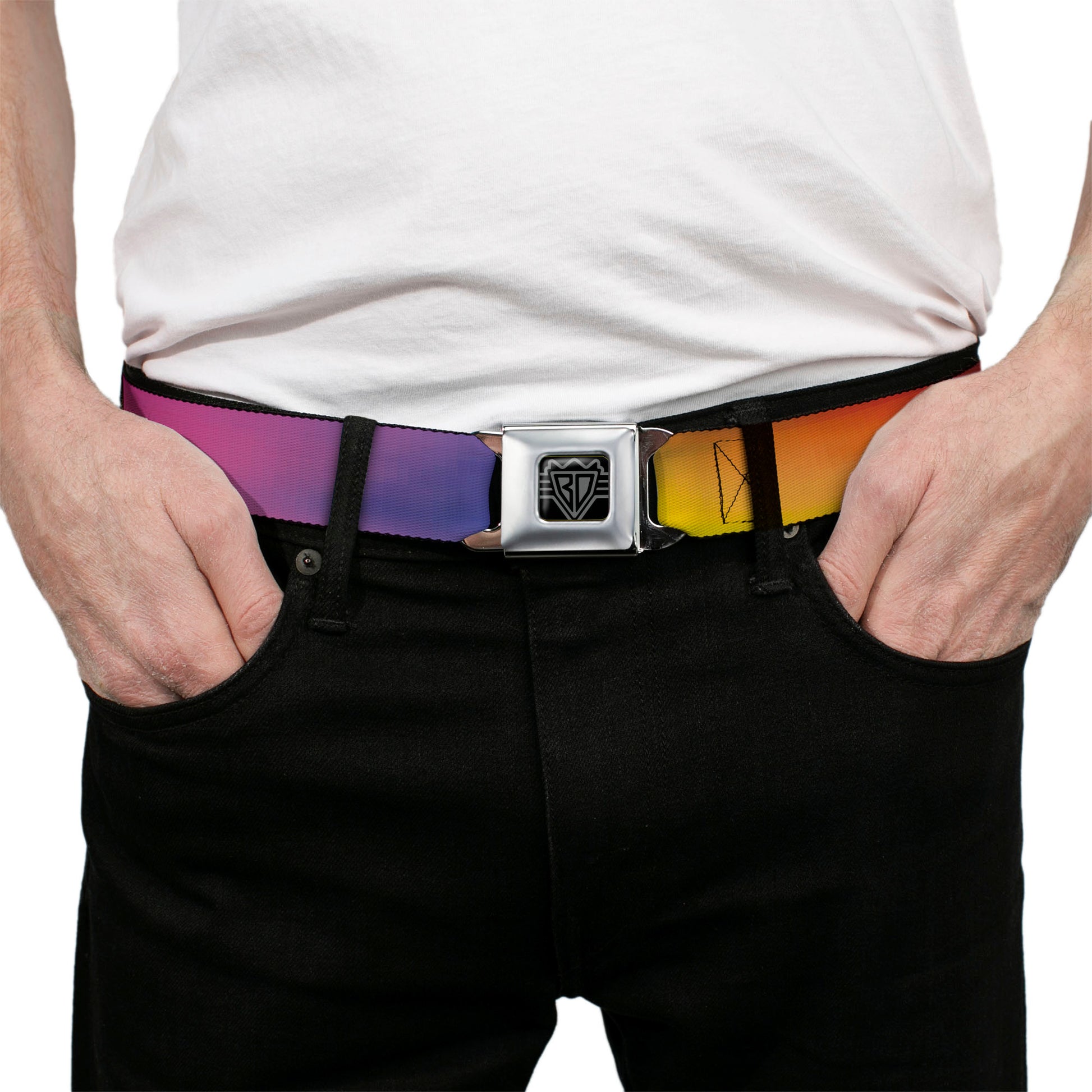 BD Wings Logo CLOSE-UP Full Color Black Silver Seatbelt Belt - BD Psychedelic Webbing Seatbelt Belts Buckle-Down