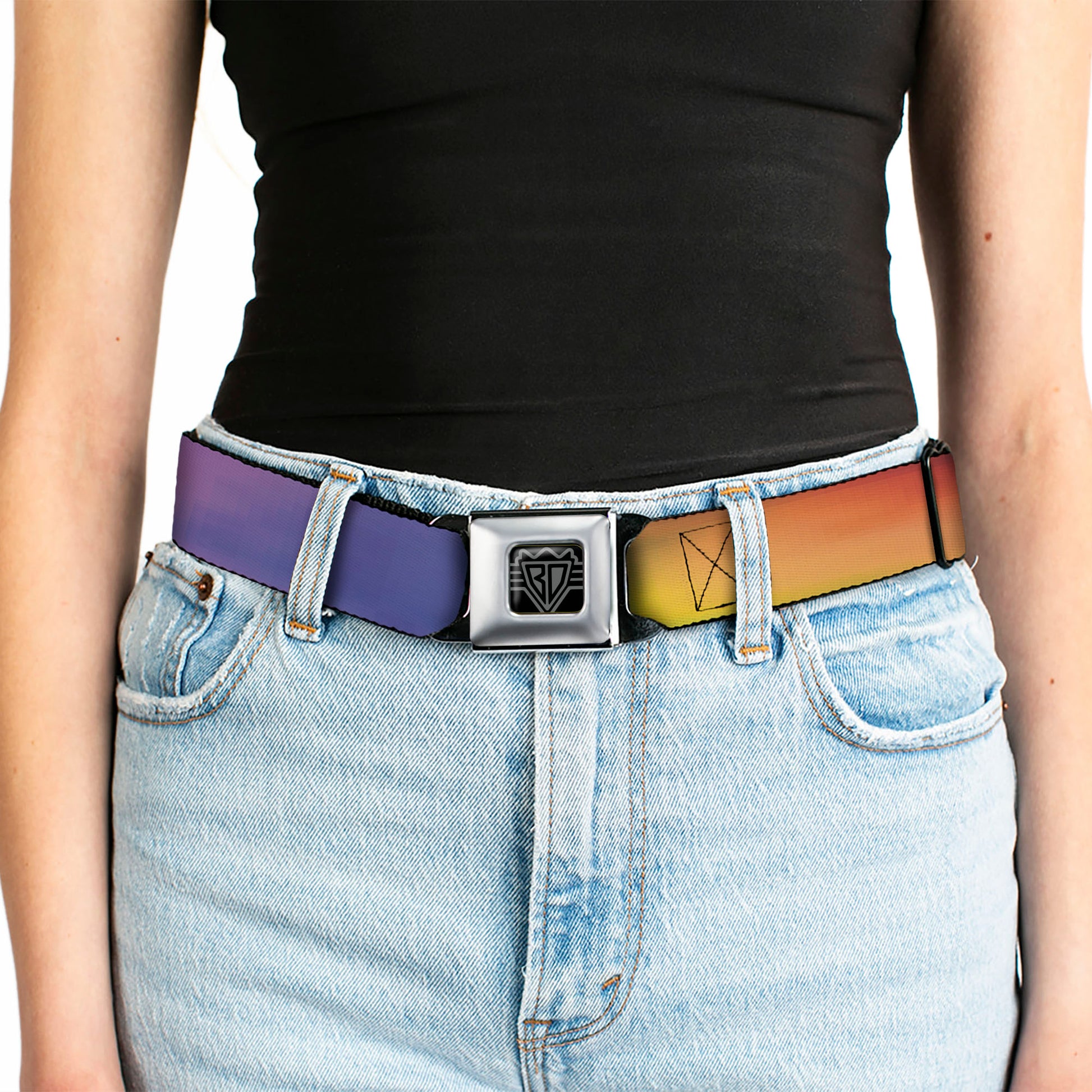 BD Wings Logo CLOSE-UP Full Color Black Silver Seatbelt Belt - BD Psychedelic Webbing Seatbelt Belts Buckle-Down