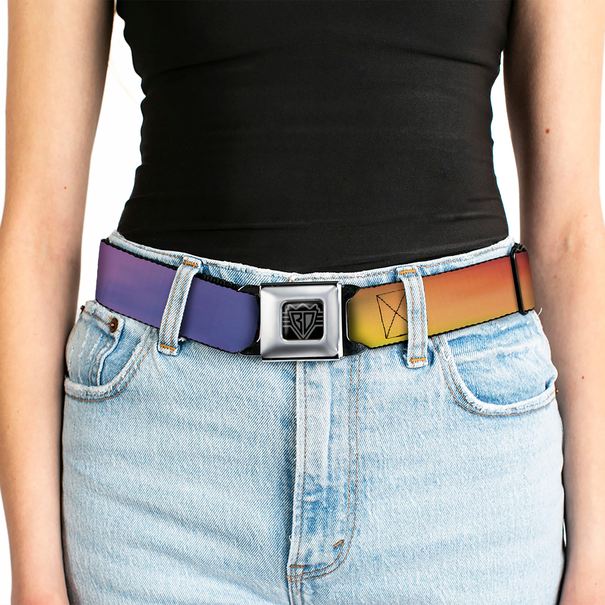 BD Wings Logo CLOSE-UP Full Color Black Silver Seatbelt Belt - BD Psychedelic Webbing Seatbelt Belts Buckle-Down