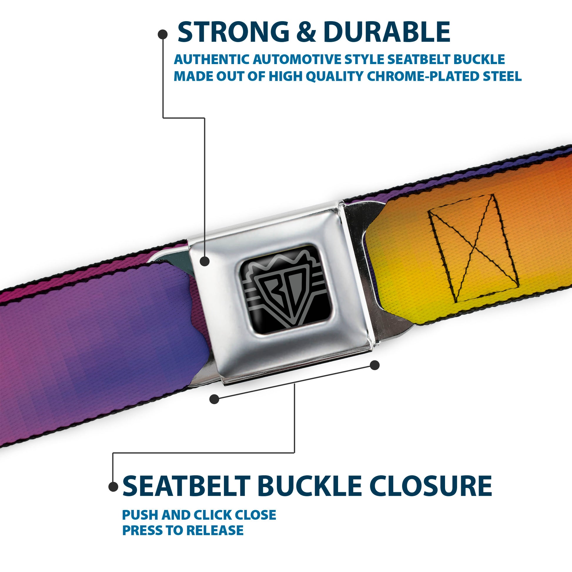 BD Wings Logo CLOSE-UP Full Color Black Silver Seatbelt Belt - BD Psychedelic Webbing Seatbelt Belts Buckle-Down