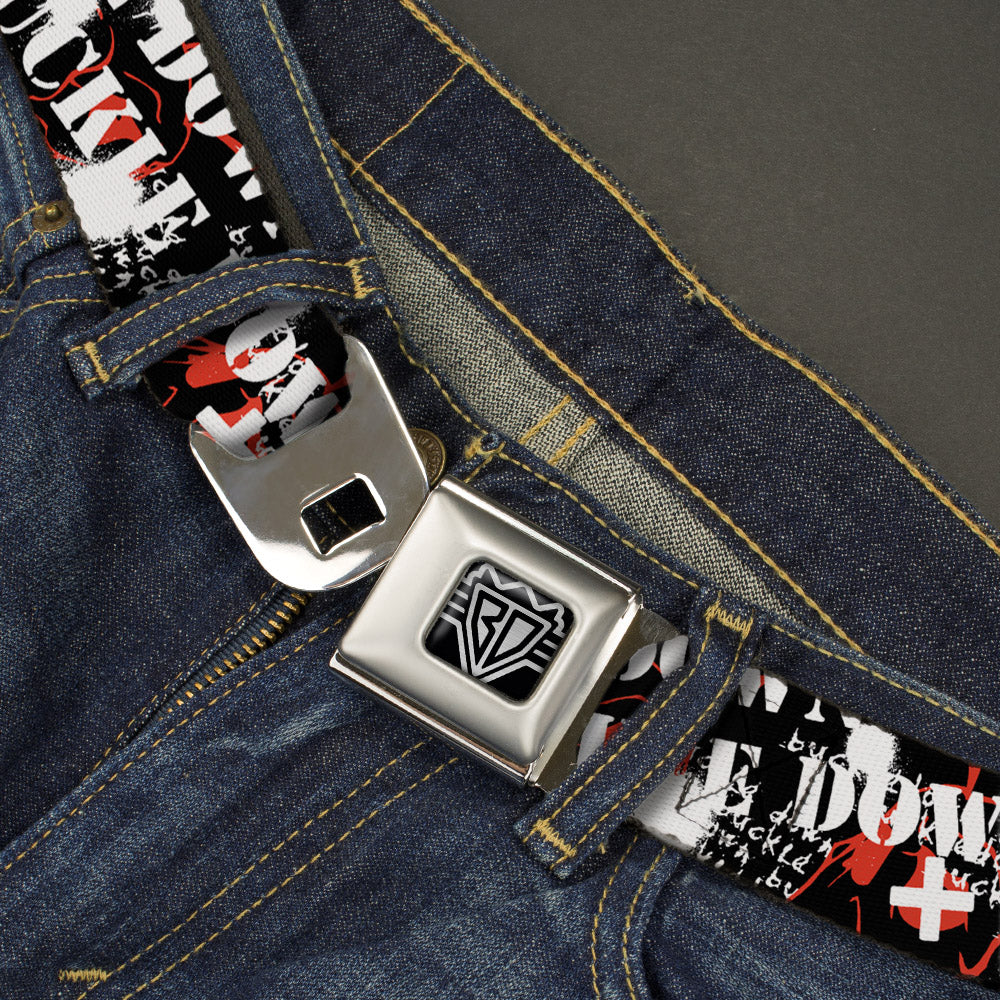 BD Wings Logo CLOSE-UP Full Color Black Silver Seatbelt Belt - BD Punk Webbing Seatbelt Belts Buckle-Down