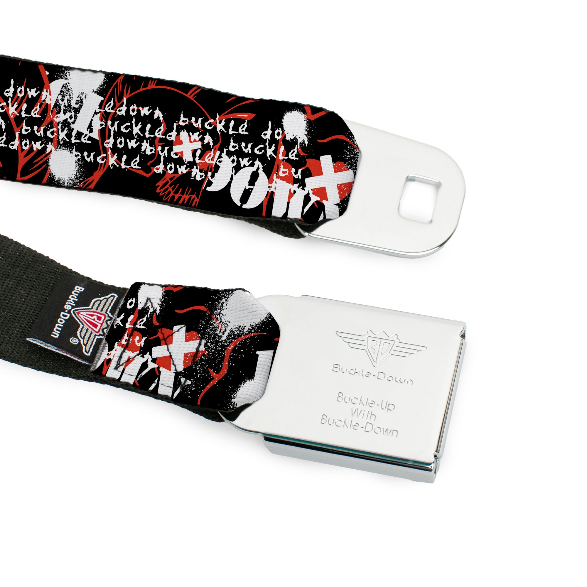 BD Wings Logo CLOSE-UP Full Color Black Silver Seatbelt Belt - BD Punk Webbing Seatbelt Belts Buckle-Down