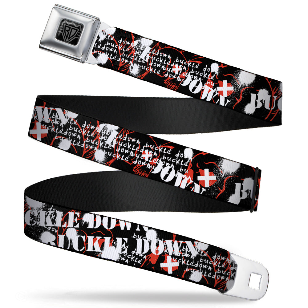 BD Wings Logo CLOSE-UP Full Color Black Silver Seatbelt Belt - BD Punk Webbing Seatbelt Belts Buckle-Down