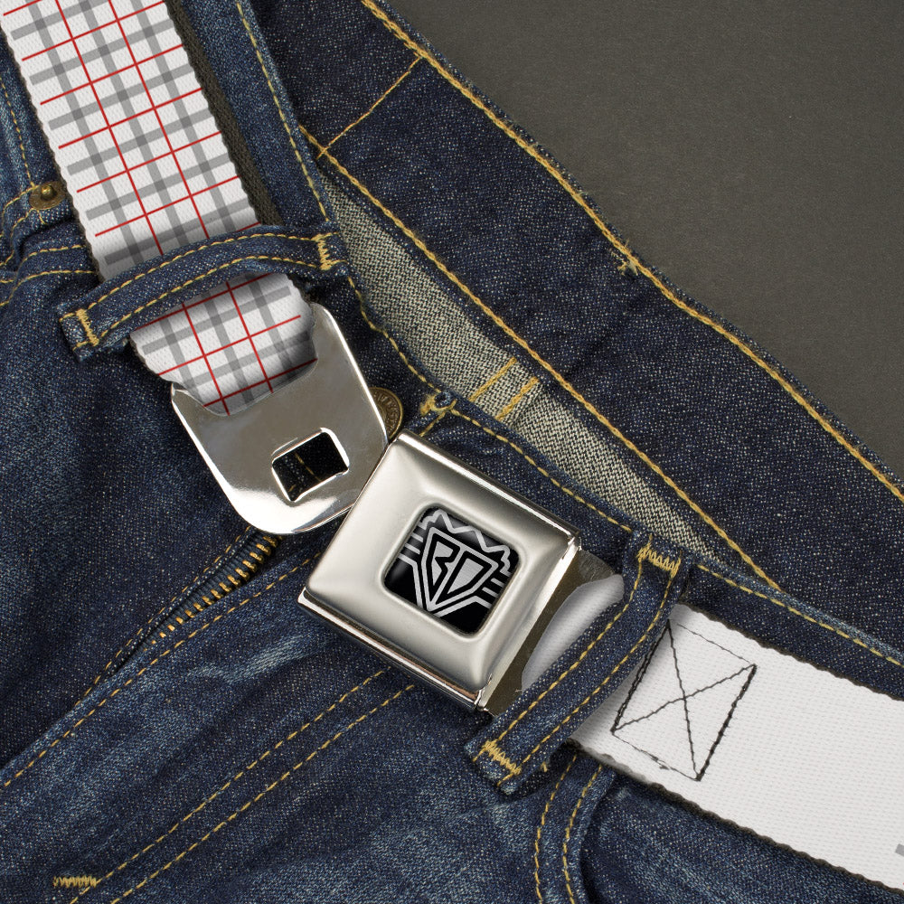 BD Wings Logo CLOSE-UP Full Color Black Silver Seatbelt Belt - BD Plaid White/Gray/Red Webbing Seatbelt Belts Buckle-Down