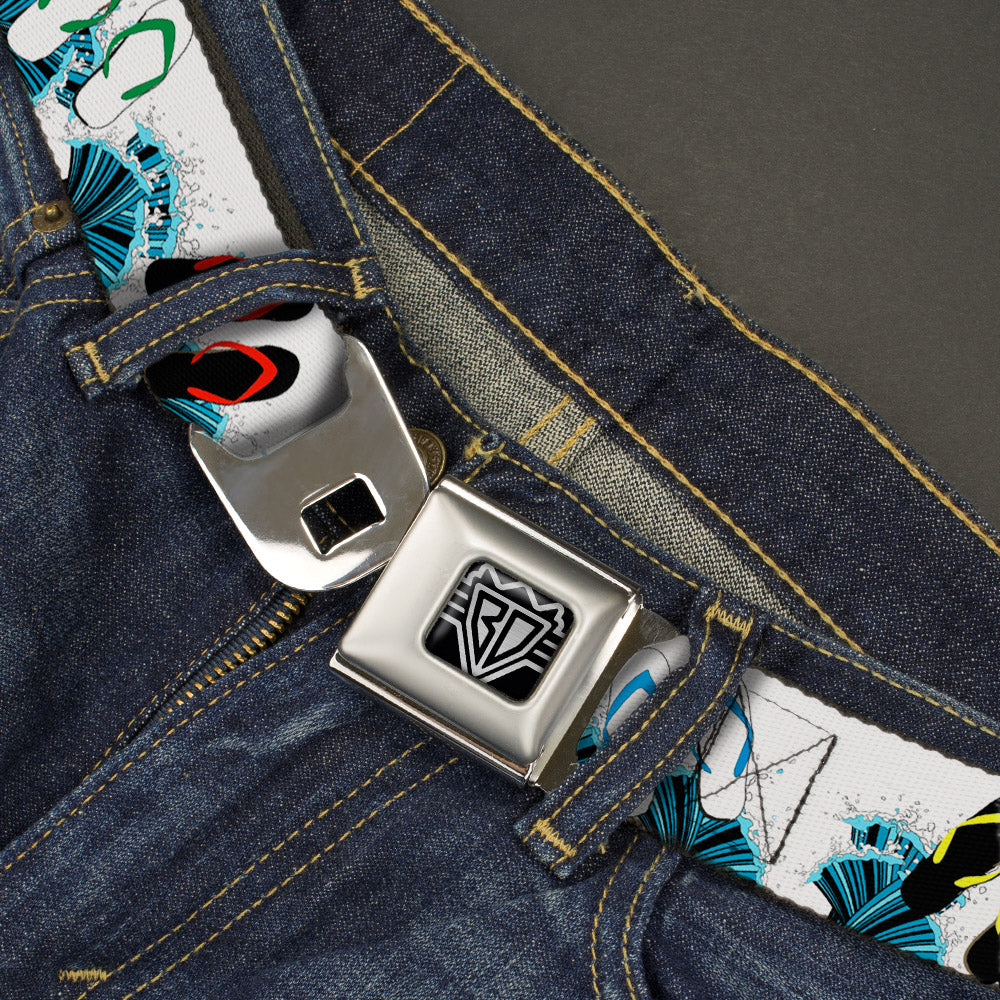 BD Wings Logo CLOSE-UP Full Color Black Silver Seatbelt Belt - Beach Flip Flops Webbing Seatbelt Belts Buckle-Down