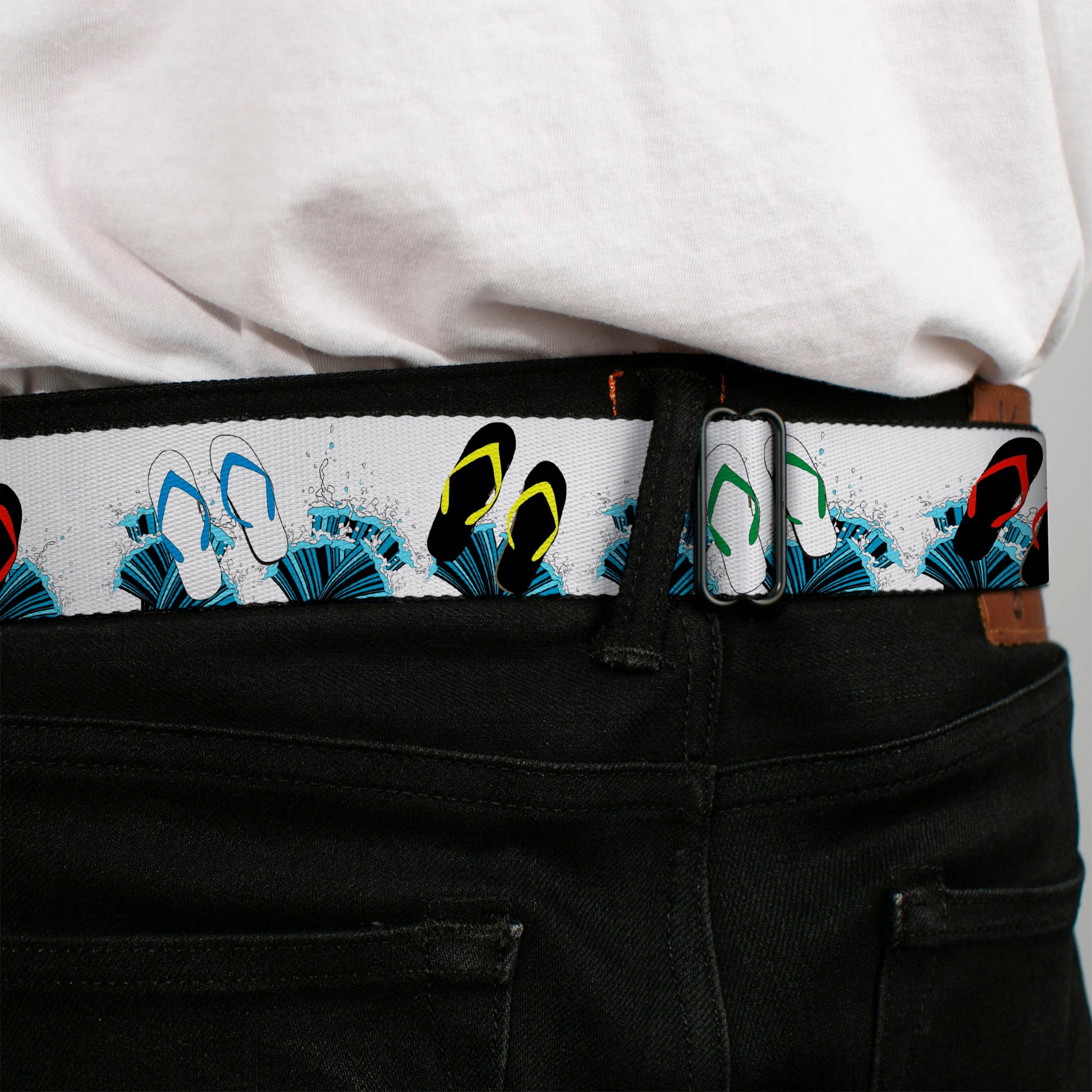 BD Wings Logo CLOSE-UP Full Color Black Silver Seatbelt Belt - Beach Flip Flops Webbing Seatbelt Belts Buckle-Down