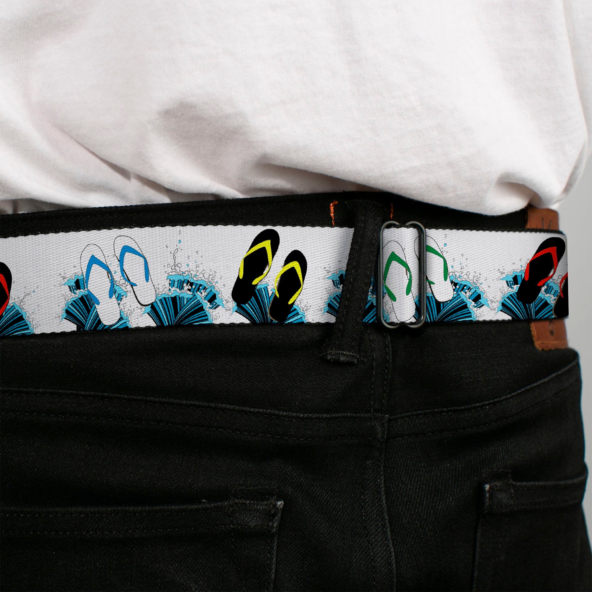 BD Wings Logo CLOSE-UP Full Color Black Silver Seatbelt Belt - Beach Flip Flops Webbing Seatbelt Belts Buckle-Down