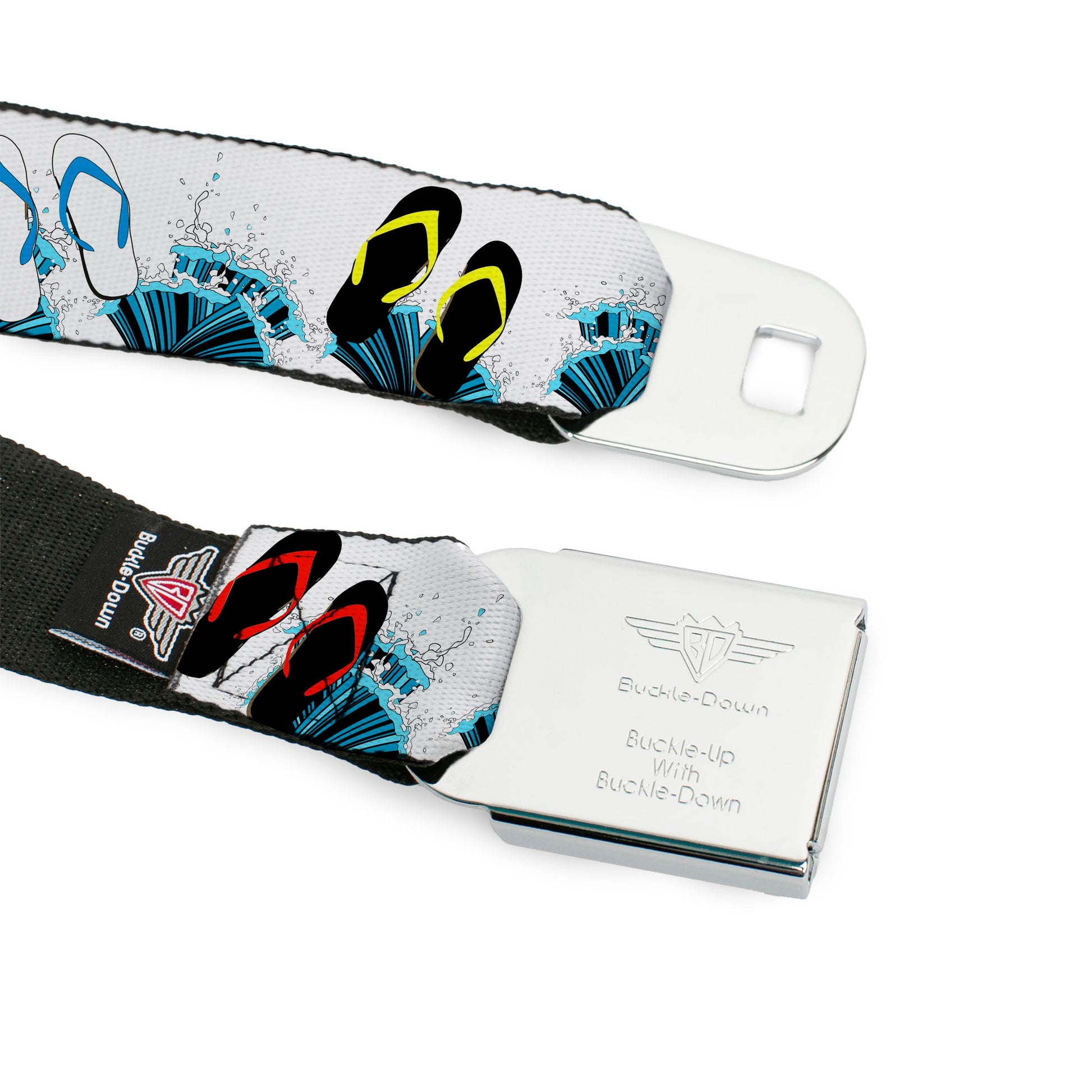 BD Wings Logo CLOSE-UP Full Color Black Silver Seatbelt Belt - Beach Flip Flops Webbing Seatbelt Belts Buckle-Down