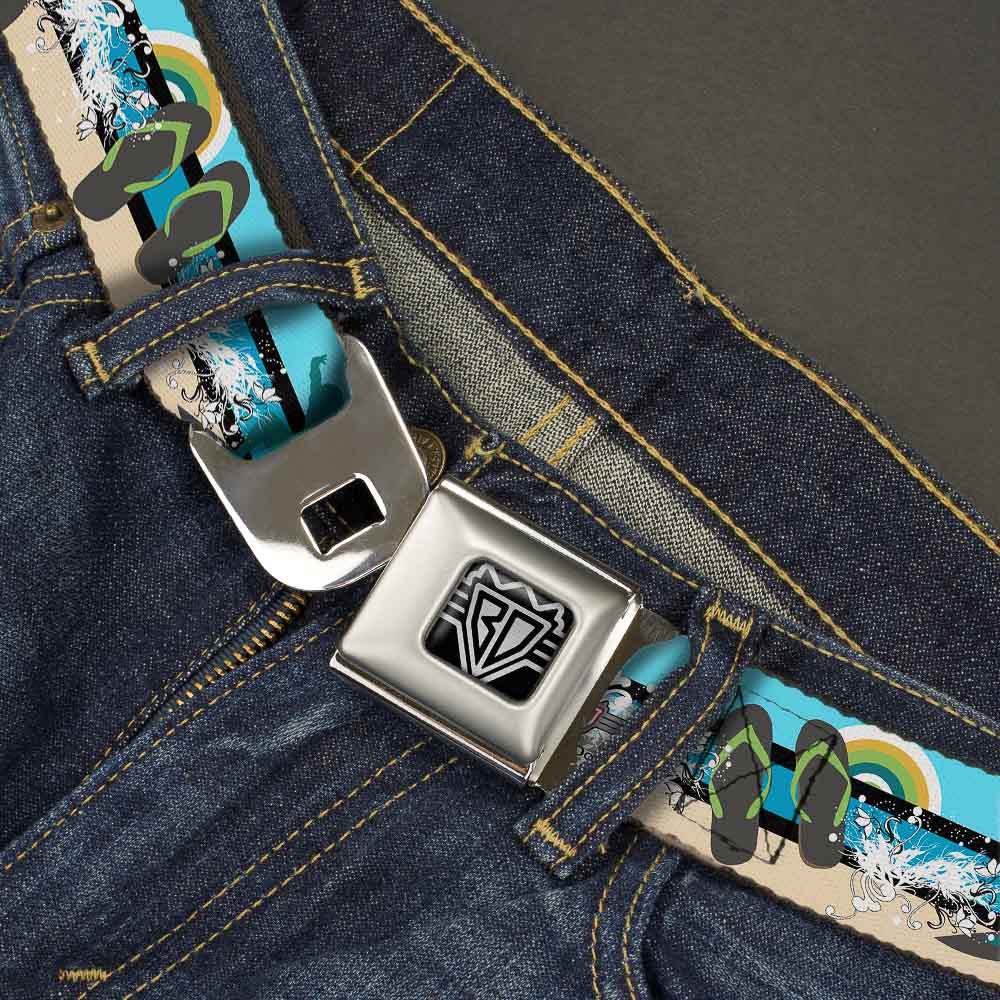 BD Wings Logo CLOSE-UP Full Color Black Silver Seatbelt Belt - Beach Scene 1 Webbing Seatbelt Belts Buckle-Down