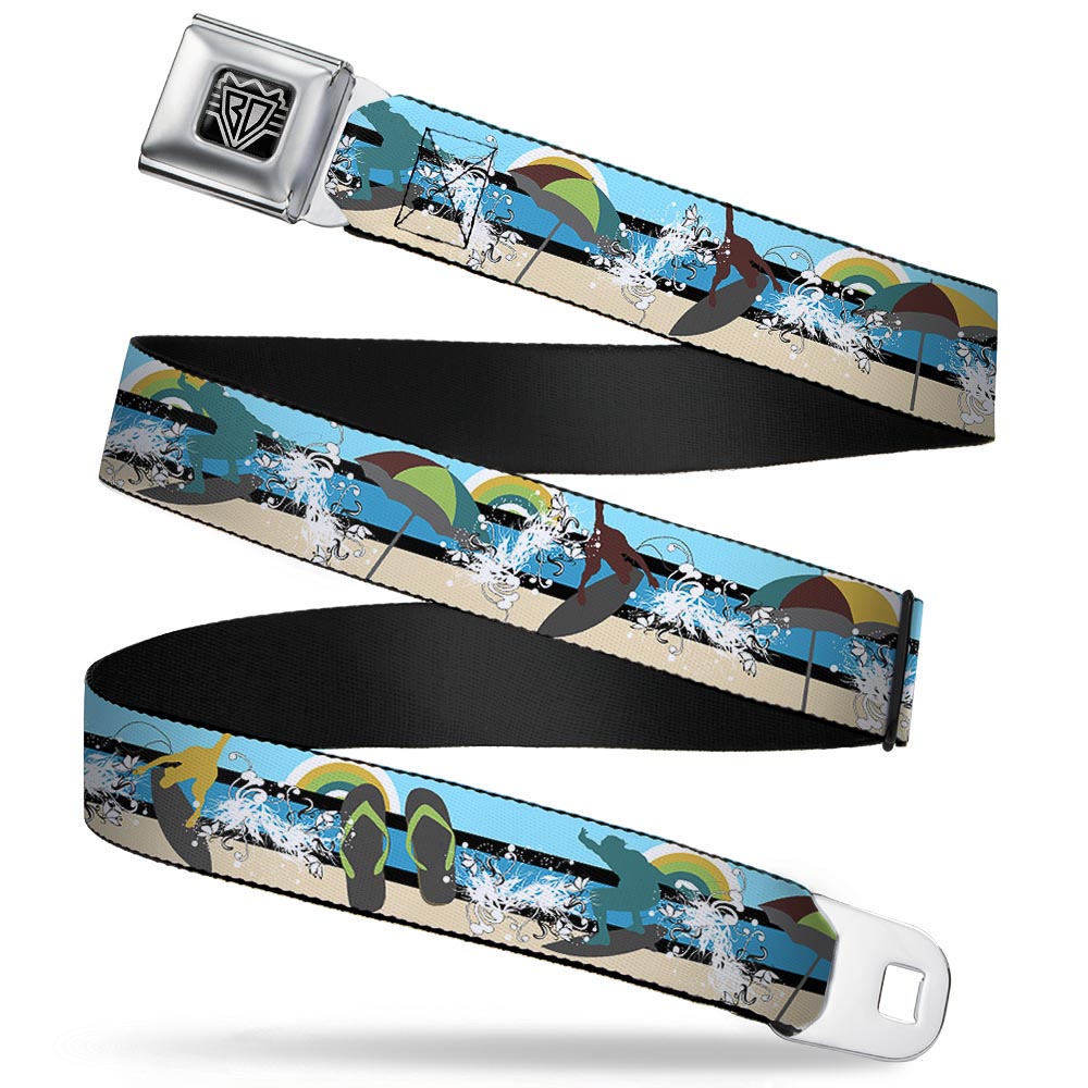 BD Wings Logo CLOSE-UP Full Color Black Silver Seatbelt Belt - Beach Scene 1 Webbing Seatbelt Belts Buckle-Down