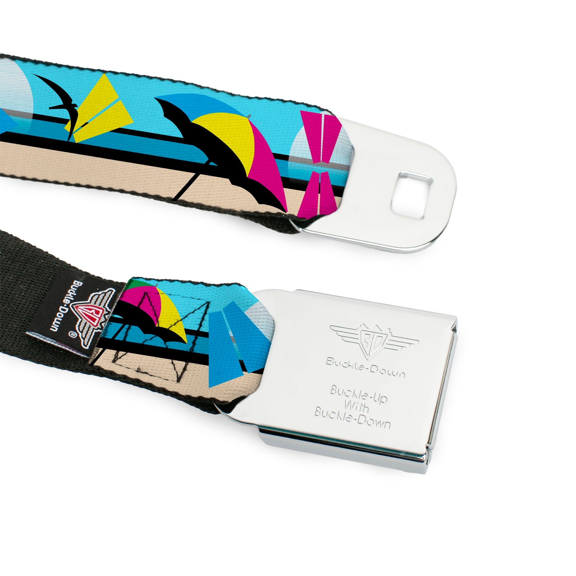 BD Wings Logo CLOSE-UP Full Color Black Silver Seatbelt Belt - Beach Scene 2 Webbing Seatbelt Belts Buckle-Down
