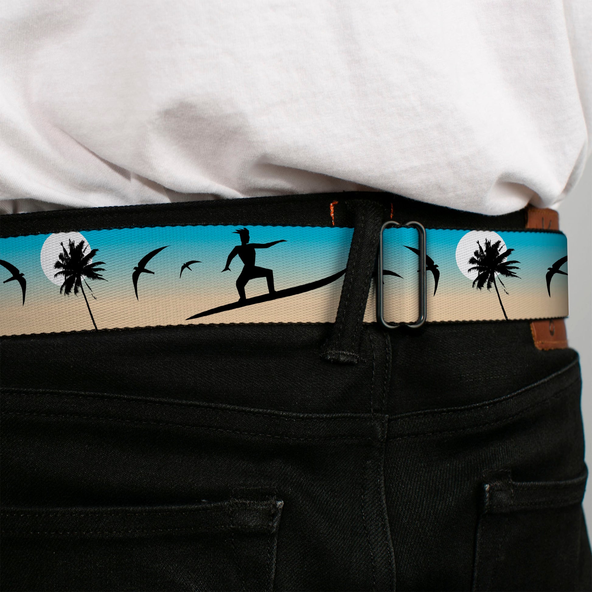 BD Wings Logo CLOSE-UP Full Color Black Silver Seatbelt Belt - Beach Surfer Webbing Seatbelt Belts Buckle-Down