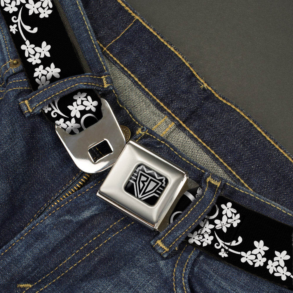BD Wings Logo CLOSE-UP Full Color Black Silver Seatbelt Belt - Butterfly Garden2 Black/White Webbing Seatbelt Belts Buckle-Down