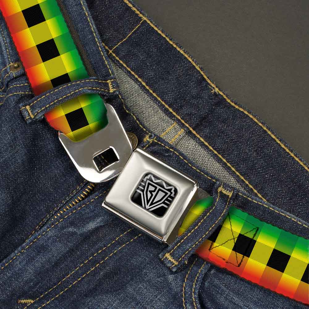 BD Wings Logo CLOSE-UP Full Color Black Silver Seatbelt Belt - Buffalo Plaid Rasta Webbing Seatbelt Belts Buckle-Down