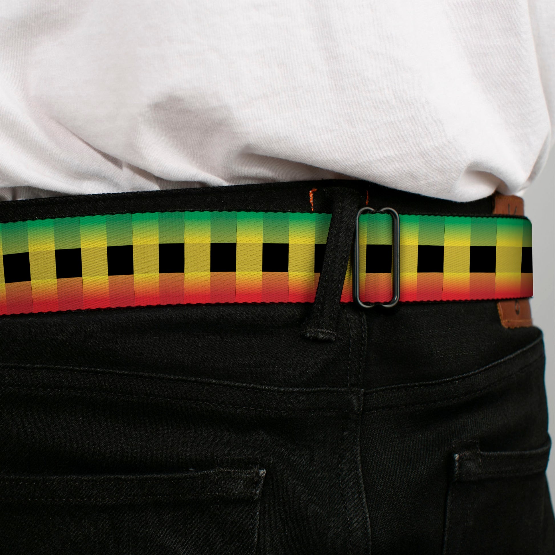 BD Wings Logo CLOSE-UP Full Color Black Silver Seatbelt Belt - Buffalo Plaid Rasta Webbing Seatbelt Belts Buckle-Down