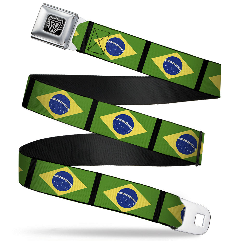 BD Wings Logo CLOSE-UP Full Color Black Silver Seatbelt Belt - Brazil Flags Webbing Seatbelt Belts Buckle-Down