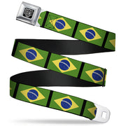 BD Wings Logo CLOSE-UP Full Color Black Silver Seatbelt Belt - Brazil Flags Webbing Seatbelt Belts Buckle-Down