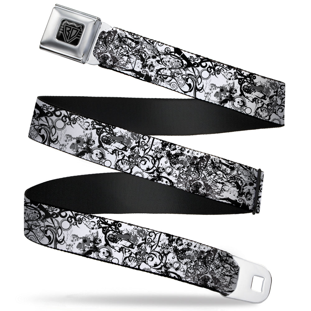 BD Wings Logo CLOSE-UP Full Color Black Silver Seatbelt Belt - BD Chaos Webbing Seatbelt Belts Buckle-Down