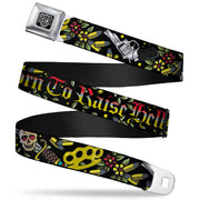 BD Wings Logo CLOSE-UP Full Color Black Silver Seatbelt Belt - Born to Raise Hell Black Webbing Seatbelt Belts Buckle-Down