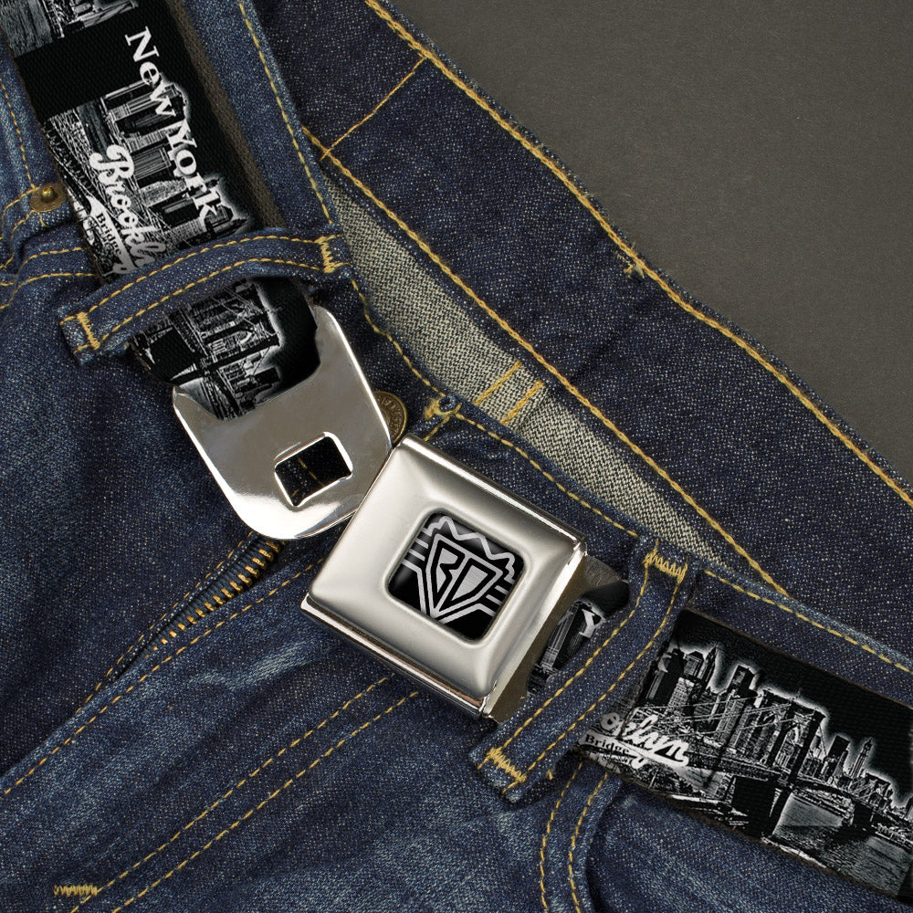 BD Wings Logo CLOSE-UP Full Color Black Silver Seatbelt Belt - Brooklyn New York Webbing Seatbelt Belts Buckle-Down