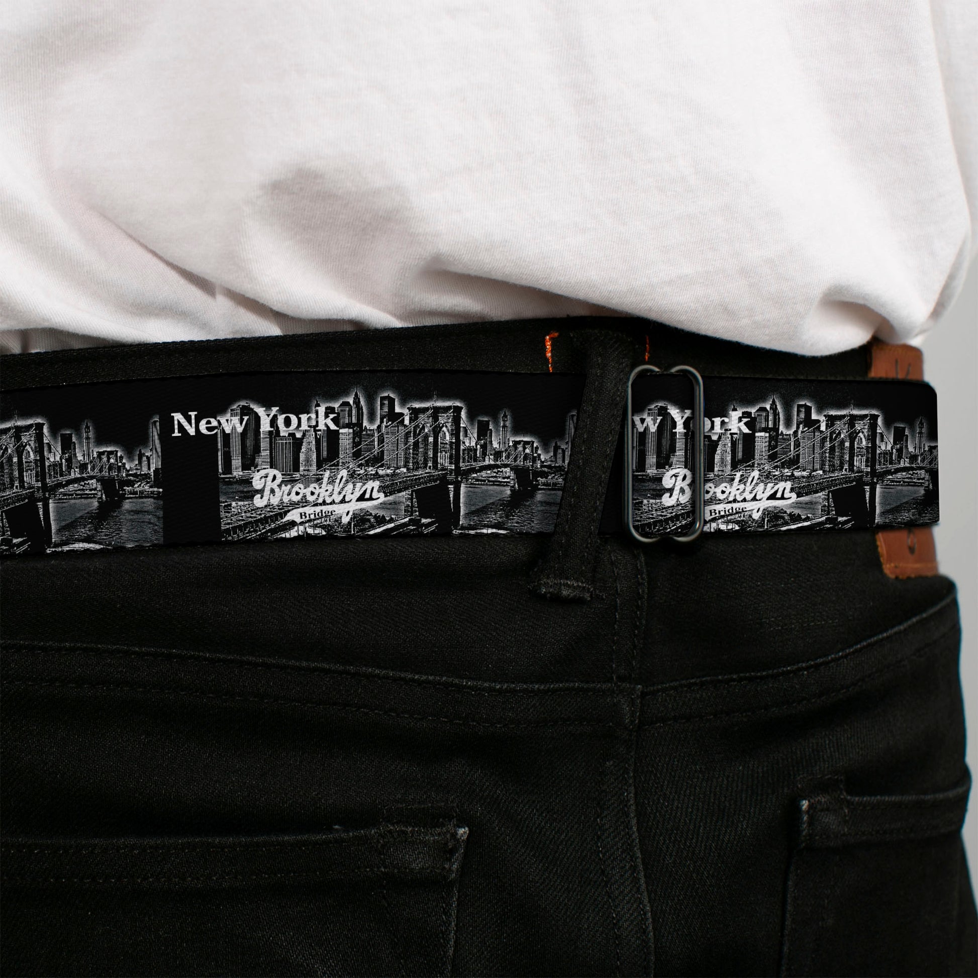 BD Wings Logo CLOSE-UP Full Color Black Silver Seatbelt Belt - Brooklyn New York Webbing Seatbelt Belts Buckle-Down