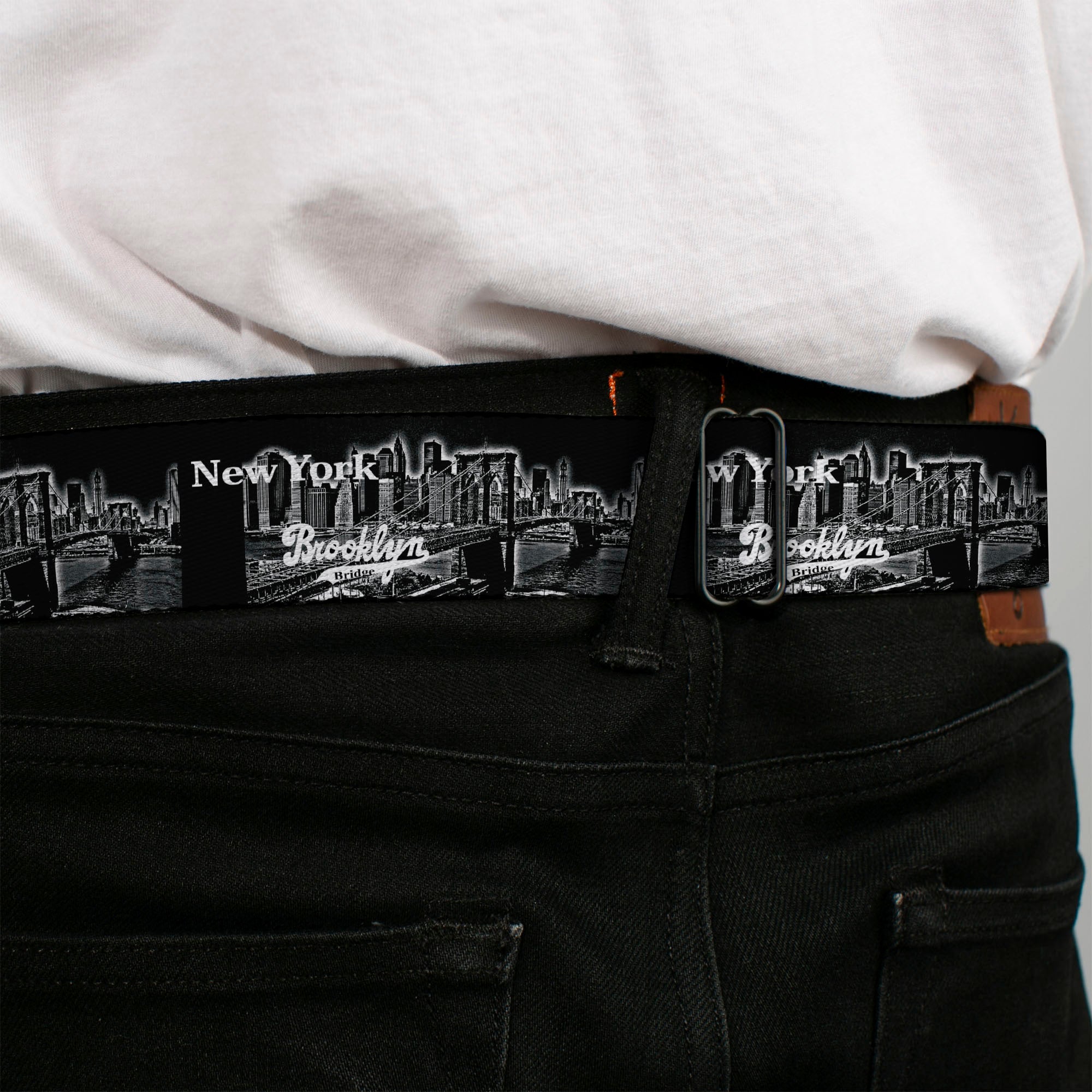 BD Wings Logo CLOSE-UP Full Color Black Silver Seatbelt Belt - Brooklyn New York Webbing Seatbelt Belts Buckle-Down