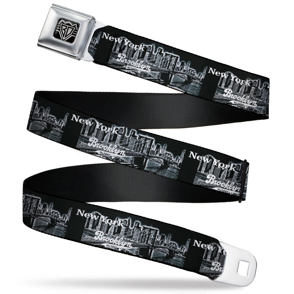 BD Wings Logo CLOSE-UP Full Color Black Silver Seatbelt Belt - Brooklyn New York Webbing Seatbelt Belts Buckle-Down