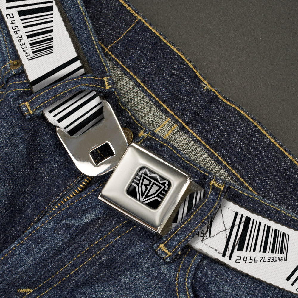 BD Wings Logo CLOSE-UP Full Color Black Silver Seatbelt Belt - Barcode Webbing Seatbelt Belts Buckle-Down