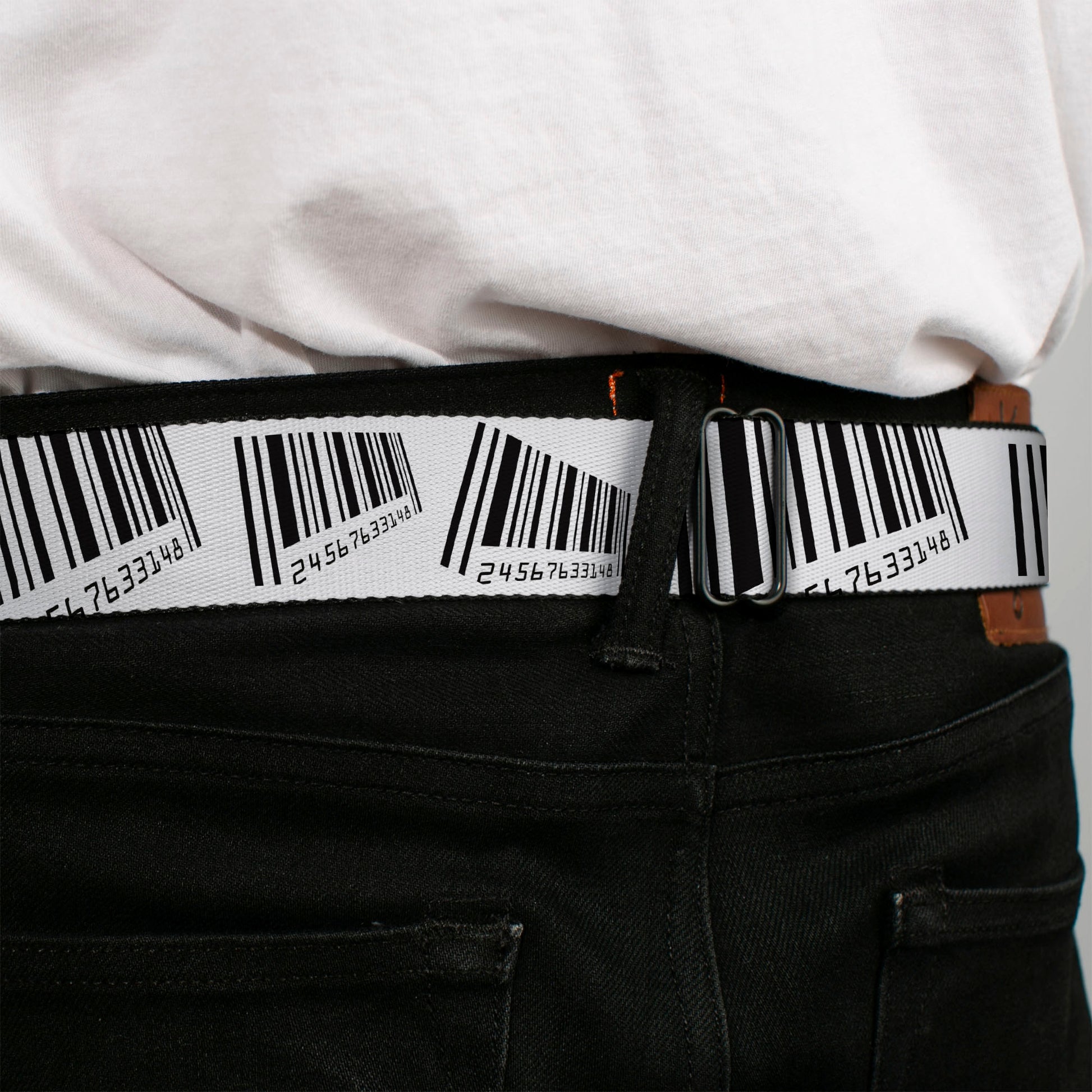 BD Wings Logo CLOSE-UP Full Color Black Silver Seatbelt Belt - Barcode Webbing Seatbelt Belts Buckle-Down