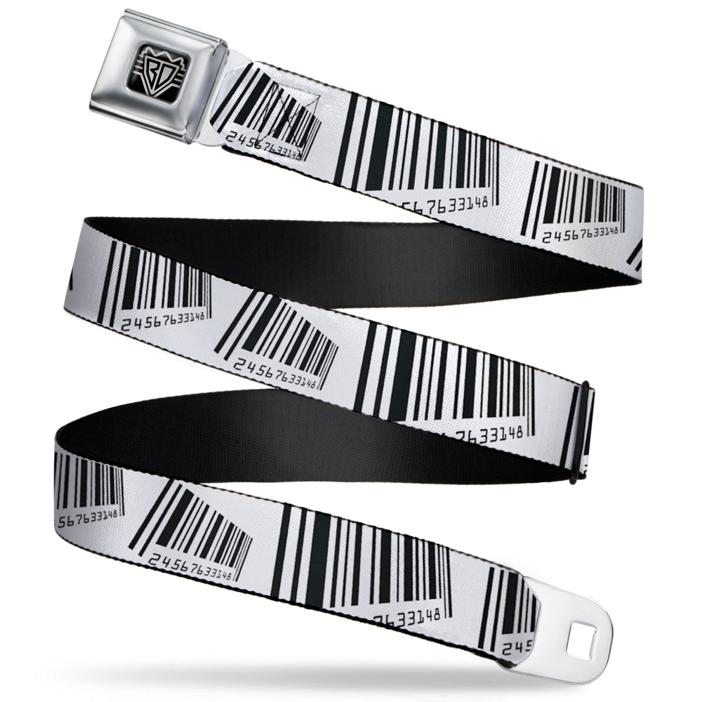 BD Wings Logo CLOSE-UP Full Color Black Silver Seatbelt Belt - Barcode Webbing Seatbelt Belts Buckle-Down