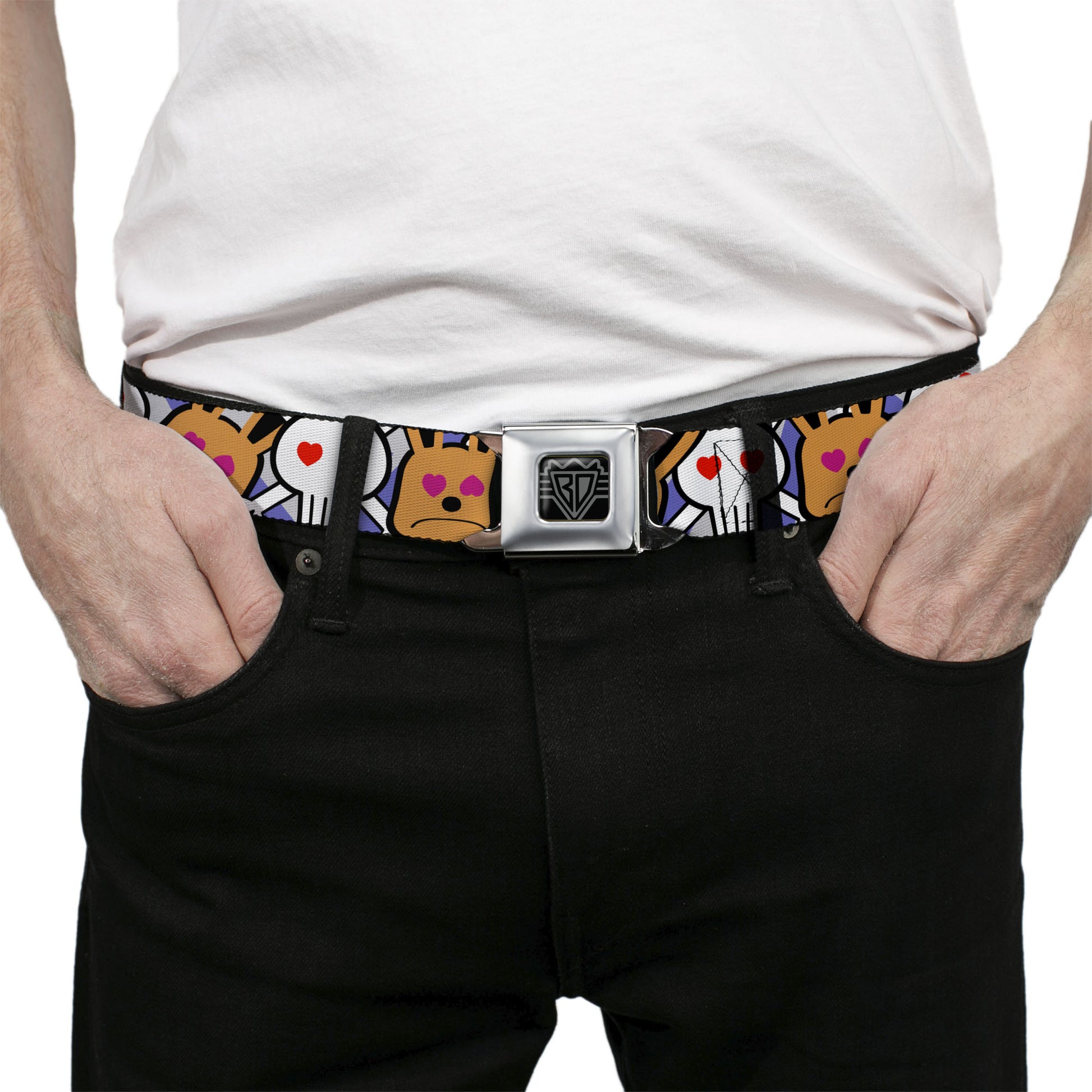 BD Wings Logo CLOSE-UP Full Color Black Silver Seatbelt Belt - BD Cartoon CLOSE-UP Webbing Seatbelt Belts Buckle-Down