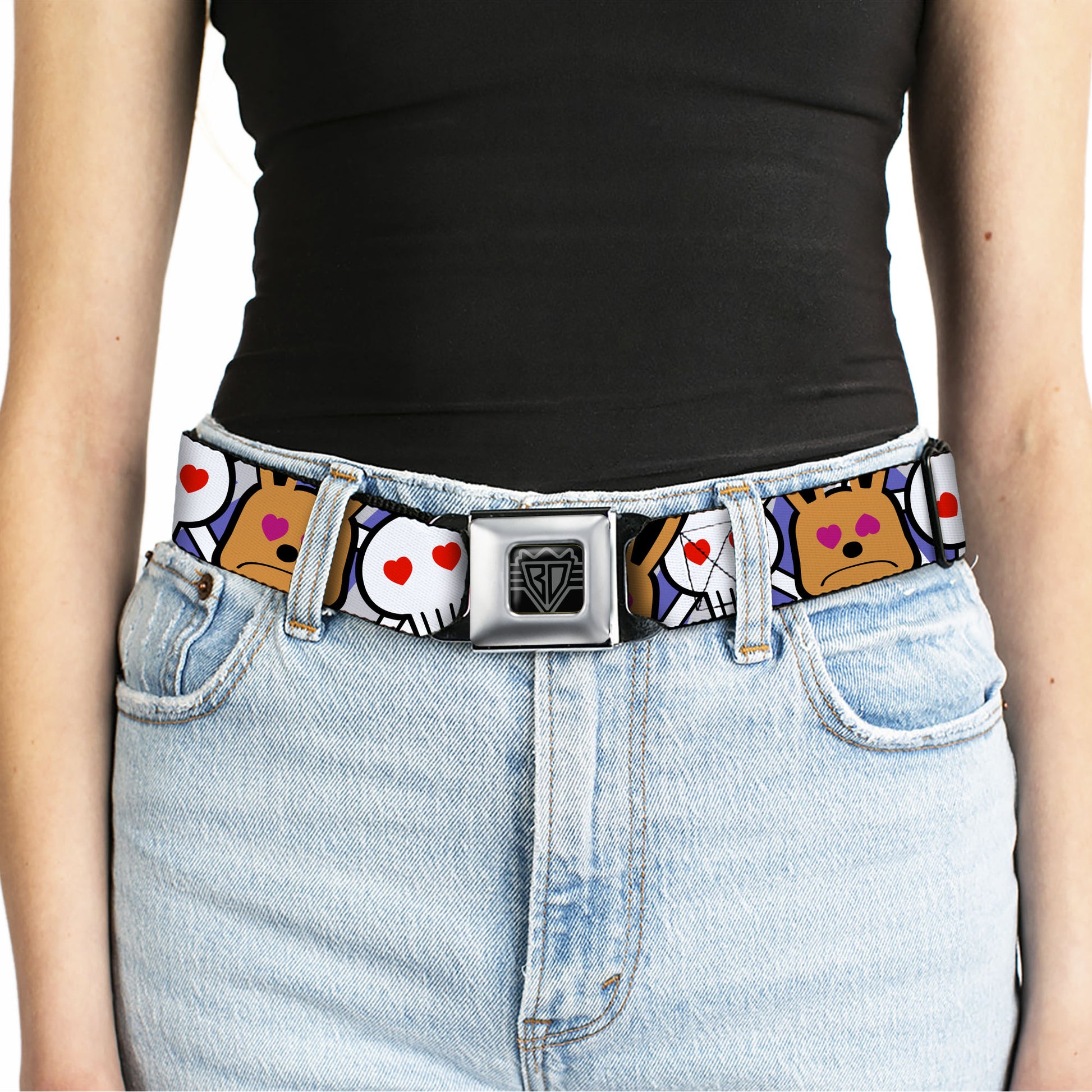 BD Wings Logo CLOSE-UP Full Color Black Silver Seatbelt Belt - BD Cartoon CLOSE-UP Webbing Seatbelt Belts Buckle-Down