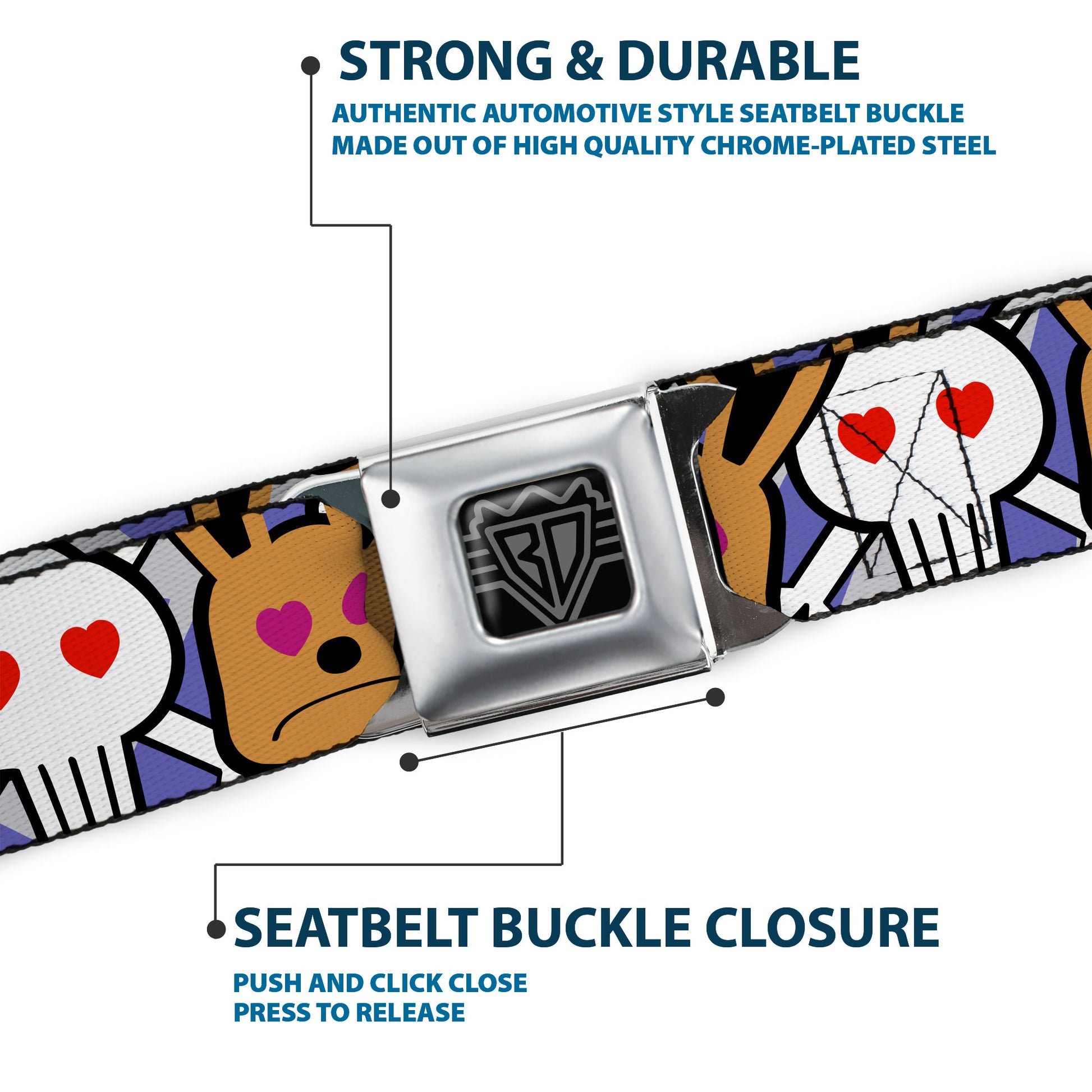 BD Wings Logo CLOSE-UP Full Color Black Silver Seatbelt Belt - BD Cartoon CLOSE-UP Webbing Seatbelt Belts Buckle-Down