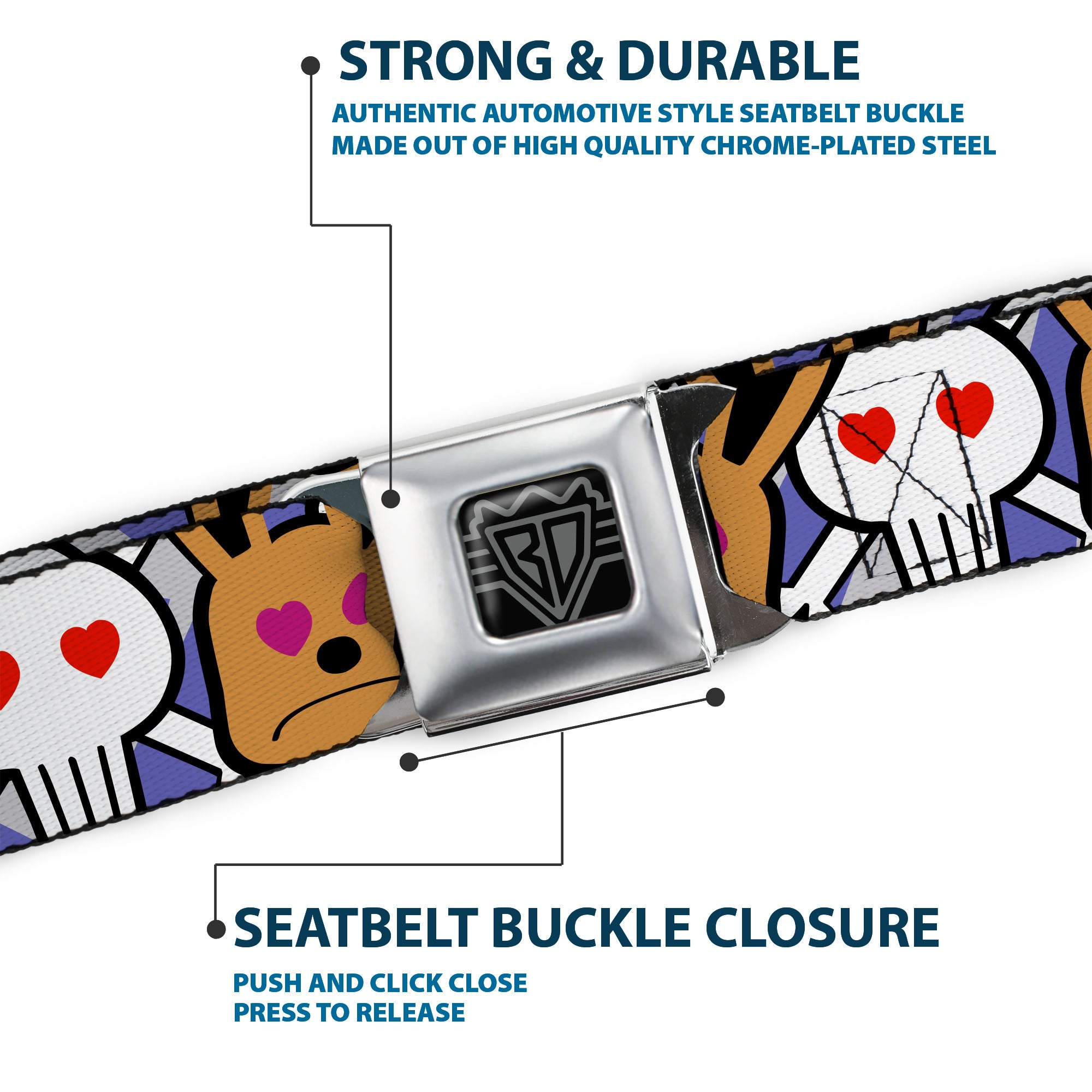BD Wings Logo CLOSE-UP Full Color Black Silver Seatbelt Belt - BD Cartoon CLOSE-UP Webbing Seatbelt Belts Buckle-Down