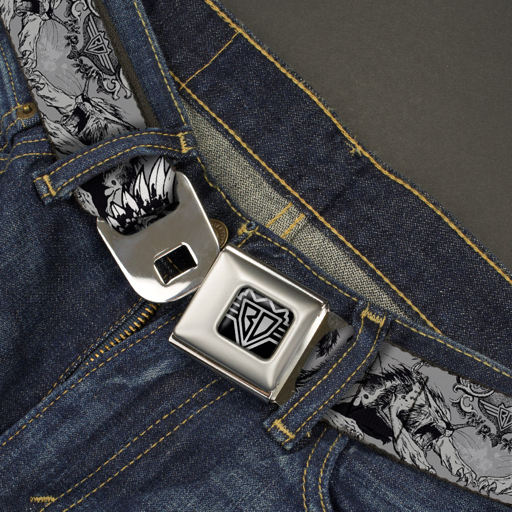 BD Wings Logo CLOSE-UP Full Color Black Silver Seatbelt Belt - BD Werewolves Webbing Seatbelt Belts Buckle-Down