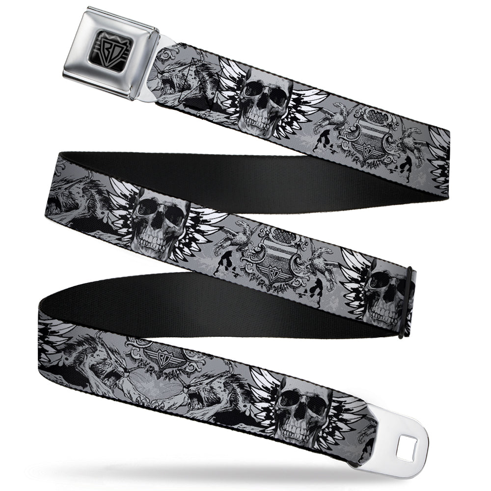 BD Wings Logo CLOSE-UP Full Color Black Silver Seatbelt Belt - BD Werewolves Webbing Seatbelt Belts Buckle-Down