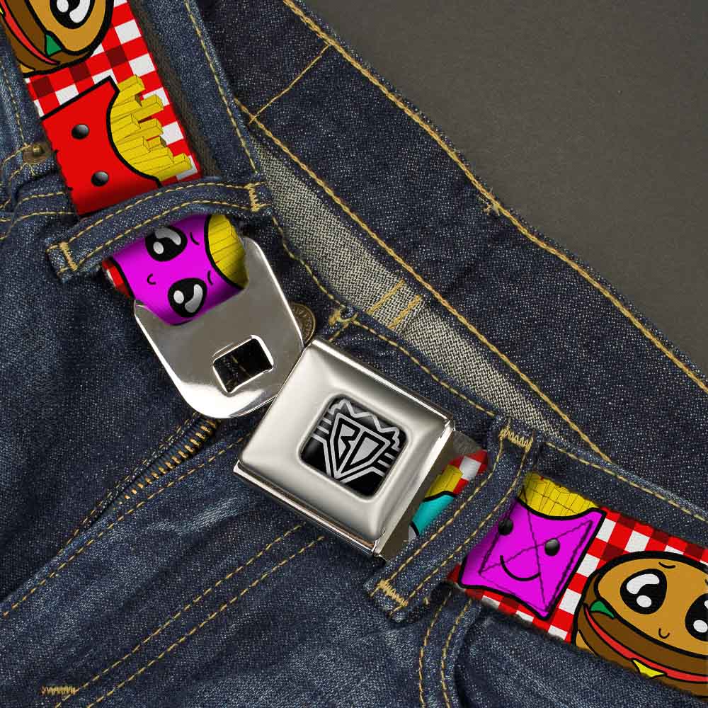 BD Wings Logo CLOSE-UP Full Color Black Silver Seatbelt Belt - Burger & Fries Cartoon Webbing Seatbelt Belts Buckle-Down