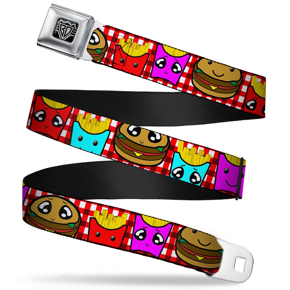 BD Wings Logo CLOSE-UP Full Color Black Silver Seatbelt Belt - Burger & Fries Cartoon Webbing Seatbelt Belts Buckle-Down