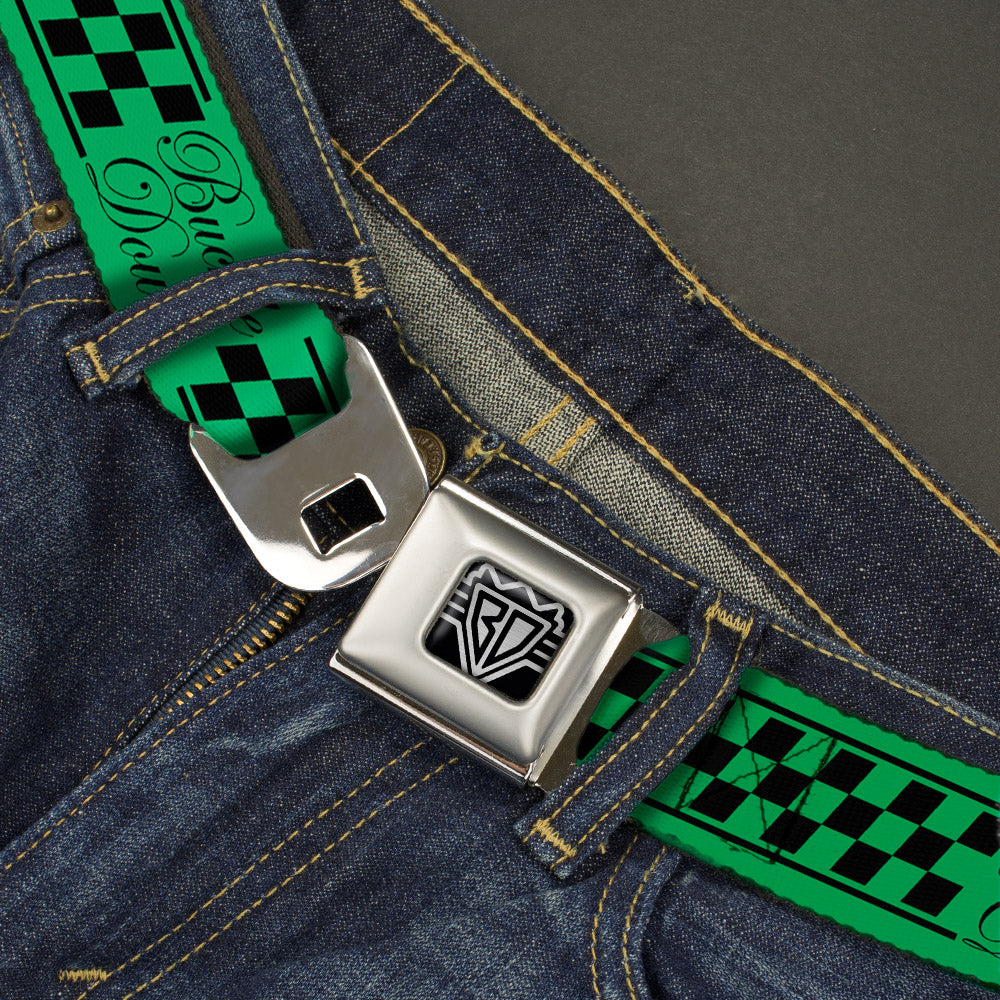 BD Wings Logo CLOSE-UP Full Color Black Silver Seatbelt Belt - Buckle-Down Cab Stripe Green/Yellow Fade Webbing Seatbelt Belts Buckle-Down