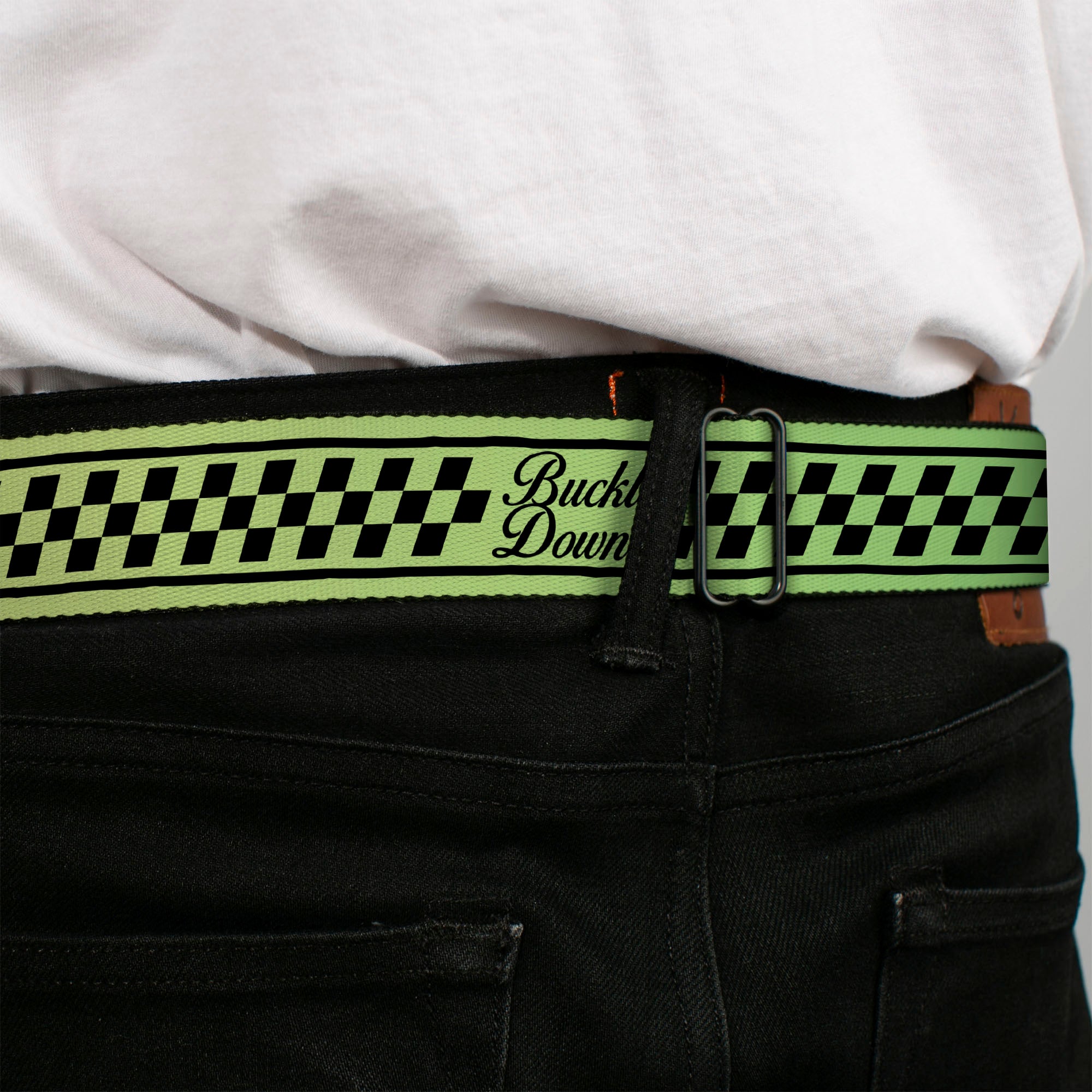 BD Wings Logo CLOSE-UP Full Color Black Silver Seatbelt Belt - Buckle-Down Cab Stripe Green/Yellow Fade Webbing Seatbelt Belts Buckle-Down