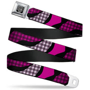 BD Wings Logo CLOSE-UP Full Color Black Silver Seatbelt Belt - Buffalo Plaid Abstract White/Black/Fuchsia Webbing Seatbelt Belts Buckle-Down