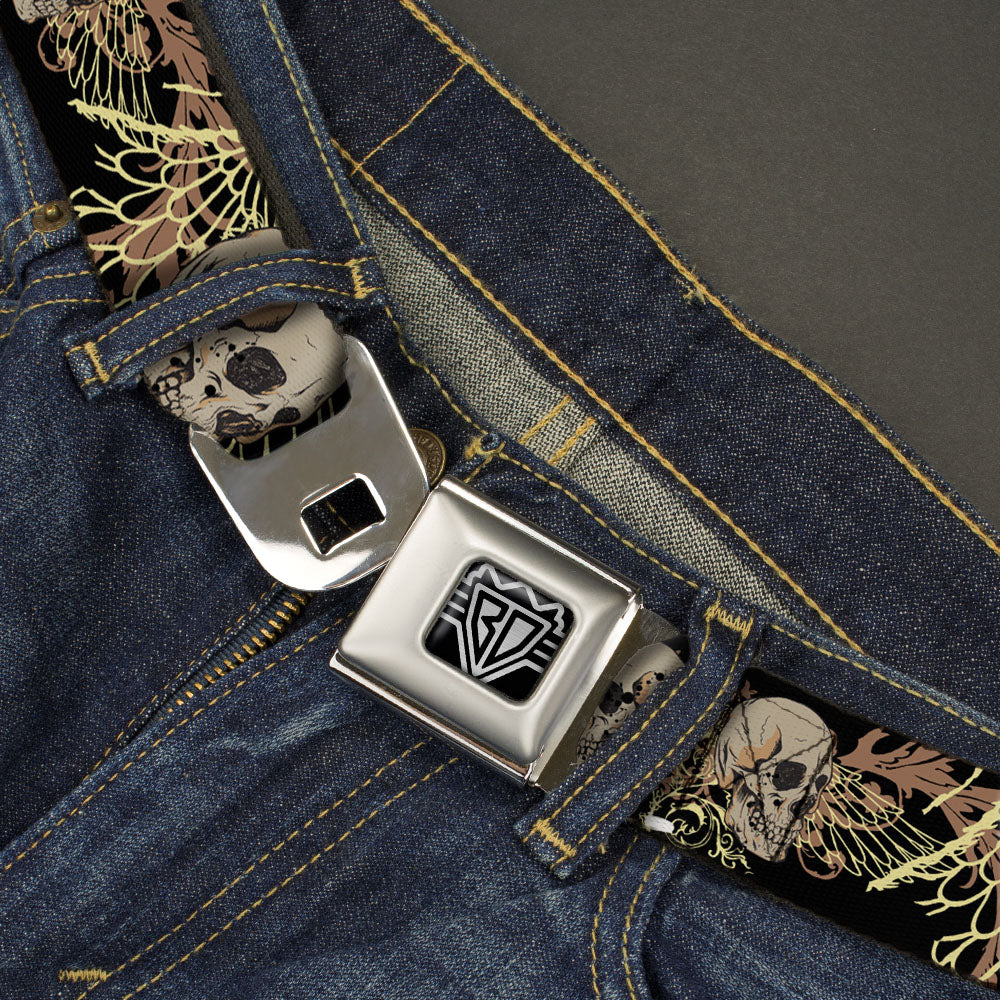 BD Wings Logo CLOSE-UP Full Color Black Silver Seatbelt Belt - BD Die Hard Skull 01 Webbing Seatbelt Belts Buckle-Down