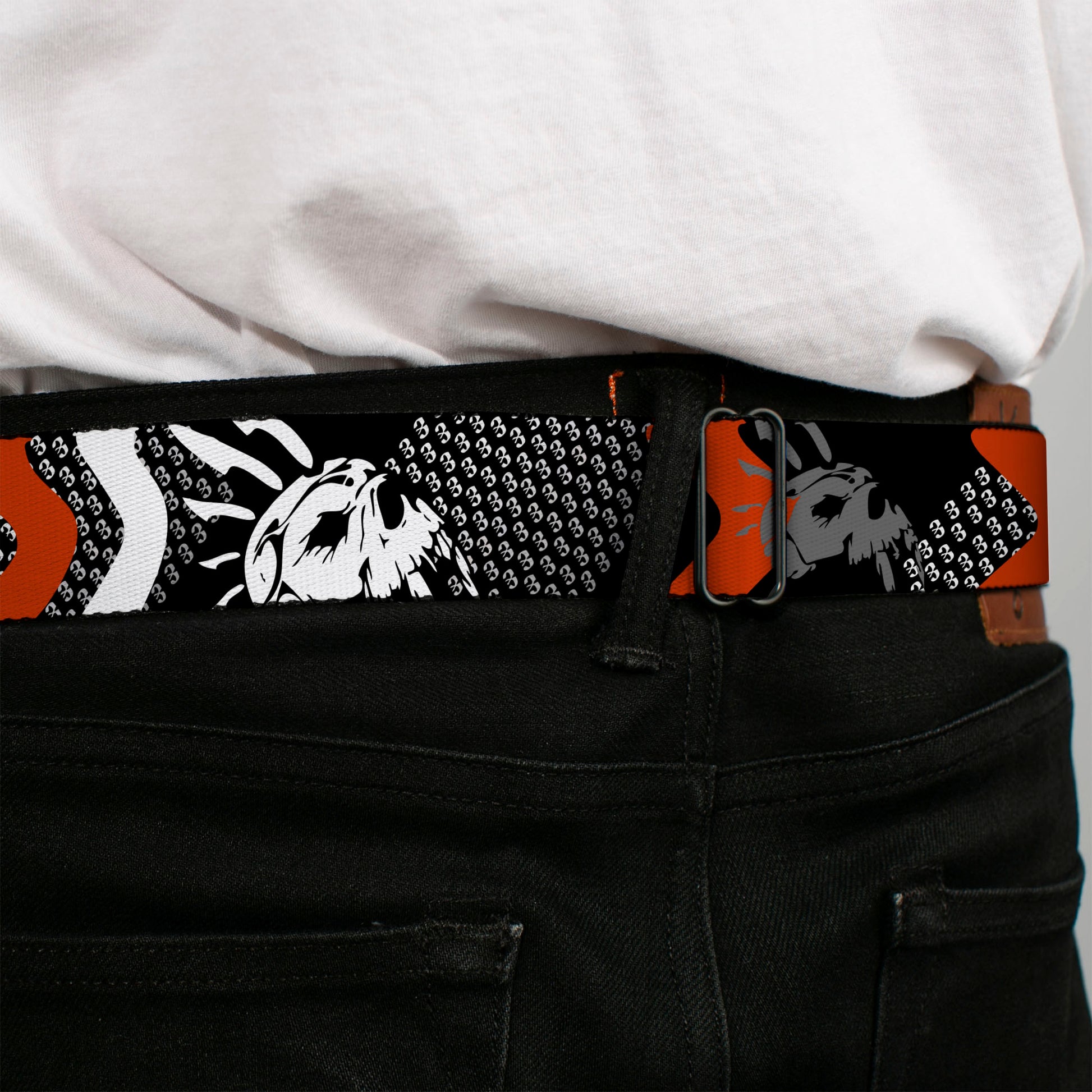 BD Wings Logo CLOSE-UP Full Color Black Silver Seatbelt Belt - BD Die Hard Skull 01 Webbing Seatbelt Belts Buckle-Down